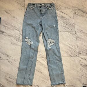 Women’s garage straight leg ripped jeans in blue